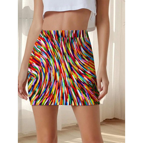 Womens Multicolor Abstract Art Print Bodycon Mini Skirt Casual Summer Style