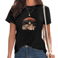 thumbnail image 1 of Womens Mushroom Cat Print Tshirt Graphic Tees Shirts Black Cottagecore Aesthetic Casual Daily Wear Pet Lover Gift Tops S-5XL, 1 of 5