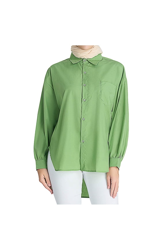 Womens Muslim Button Down Shirts Oversized Modest Shirts Blouses Tops Islamic Long Sleeve Split Button Up Shirts