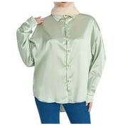 Womens Muslim Oversized Button Up Shirts Arabic Turkish Blouse Islamic Tunic Kaftan Farasha Plus Size Satin Tops