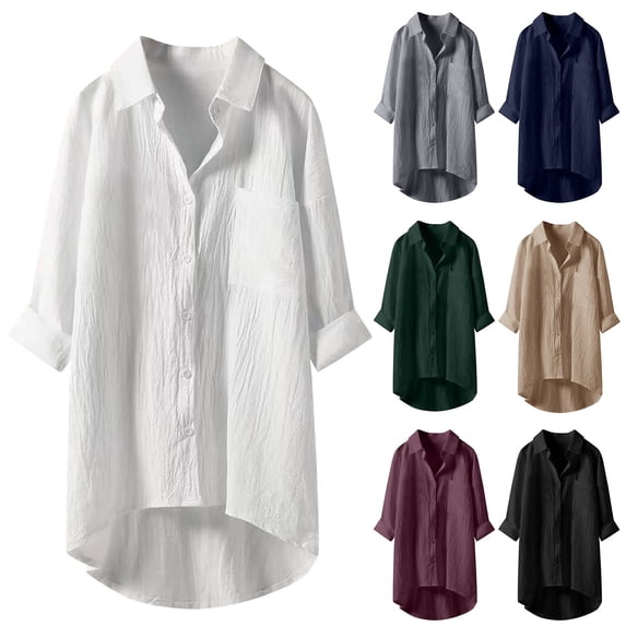 Womens Muslin Blouse Long Sleeve V Neck Loose Fit Lightweight Oversized Spring Shirt