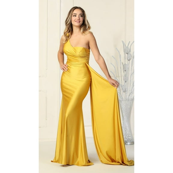Womens Mustard Bridesmaid Prom Wedding Guest Long Asymmetrical One Shoulder Sheath Plus Size Dress