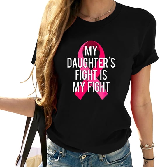Womens My Daughter's Fight Is My Fight Breast Cancer Support T Shirt Black 2X-Large