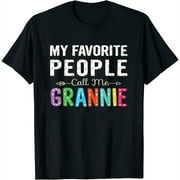 Womens My Favorite People Call Me Grannie Floral Design Grandma T-Shirt Black Small