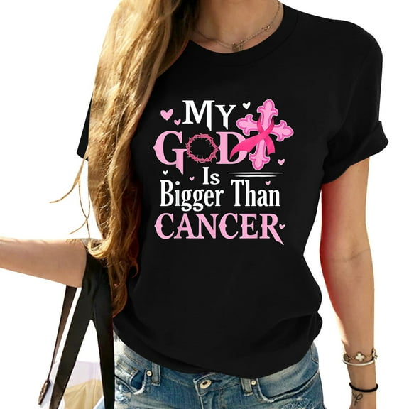 Womens My God Is Bigger Than Cancer Breast Cancer Awareness Jesus T Shirt Black