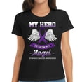 thumbnail image 1 of Womens My Hero Is Now My Angel Stomach Cancer Periwinkle Blue Cloud T-Shirt Black 2X-Large, 1 of 3