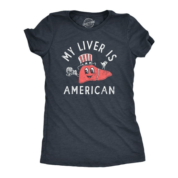 Womens My Liver Is American T Shirt Funny Fourth Of July Party Drinking Lovers Tee for Ladies Womens Graphic Tees
