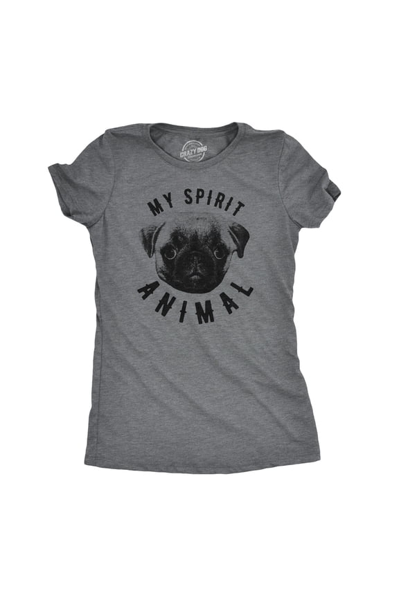 Womens My Spirit Animal Pug T Shirt Funny Dog Mom Tee Cute Top Gift for Her Womens Graphic Tees