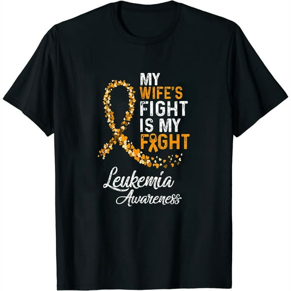 Womens My Wifes Fight Is My Fight Leukemia Cancer Awareness T-Shirt Black 2X-Large