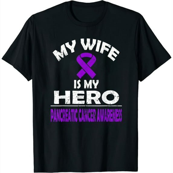Womens My wife is my hero Pancreatic Cancer Awareness t shirt Black