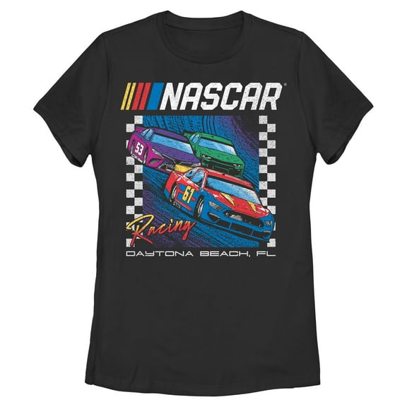 Womens NASCAR Colorful Racing Cars Daytona Beach T Shirt