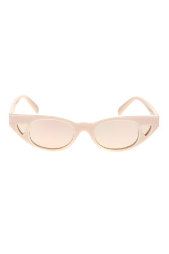 Womens Narrow Cat Eye Heart Shape Side Lens Plastic Sunglasses Beige Pink Mirror