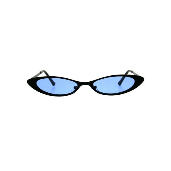 Womens Narrow Cat Eye Metal Rim Gothic Pimp Color Lens Sunglasses Black Blue