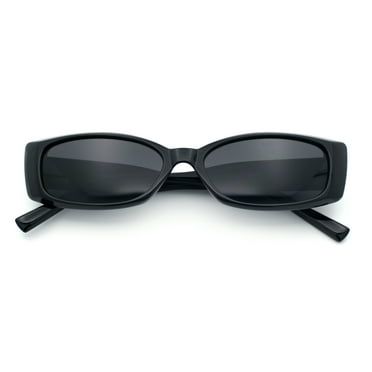 Womens Narrow Rectangle Cat Eye Retro Gothic Diva Sunglasses All Black