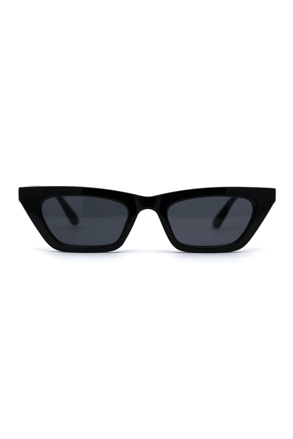 Womens Narrow Rectangle Chic Plastic Cat Eye Sunglasses All Black