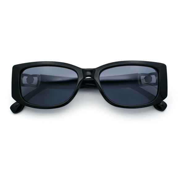 Womens Narrow Rectangle Mod Luxury Fashion Plastic Sunglasses All Black
