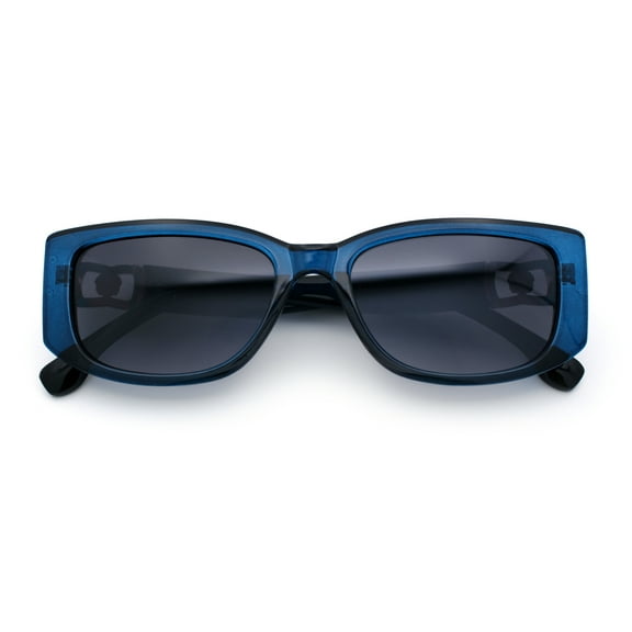 Womens Narrow Rectangle Mod Luxury Fashion Plastic Sunglasses Blue - Smoke