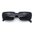 thumbnail image 1 of Womens Narrow Rectangle Mod Luxury Geometric Bevel Cut Arm Sunglasses All Black, 1 of 8