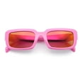 thumbnail image 1 of Womens Narrow Rectangle Mod Luxury Geometric Bevel Cut Arm Sunglasses Pink - Fuchsia Mirror, 1 of 8