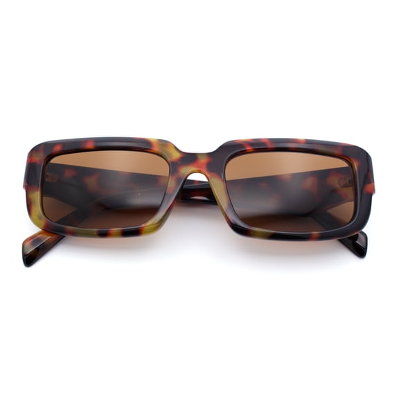 Womens Narrow Rectangle Mod Luxury Geometric Bevel Cut Arm Sunglasses Tortoise - Brown