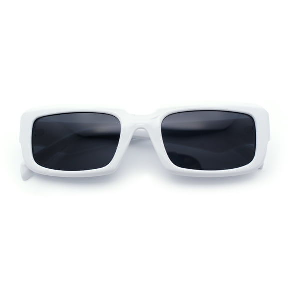 Womens Narrow Rectangle Mod Luxury Geometric Bevel Cut Arm Sunglasses White - Black