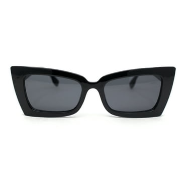 Womens Narrow Rectangle Square Cat Eye Mod Plastic Sunglasses All Black