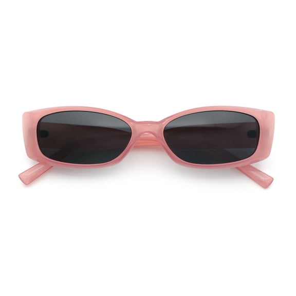 Womens Narrow Rectangle Subtle Cat Eye Retro Plastic Sunglasses Pink - Black