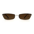 thumbnail image 1 of Womens Narrow Rectangular Rimless Cat Eye Metal Rim Retro Sunglasses Gold Brown, 1 of 4