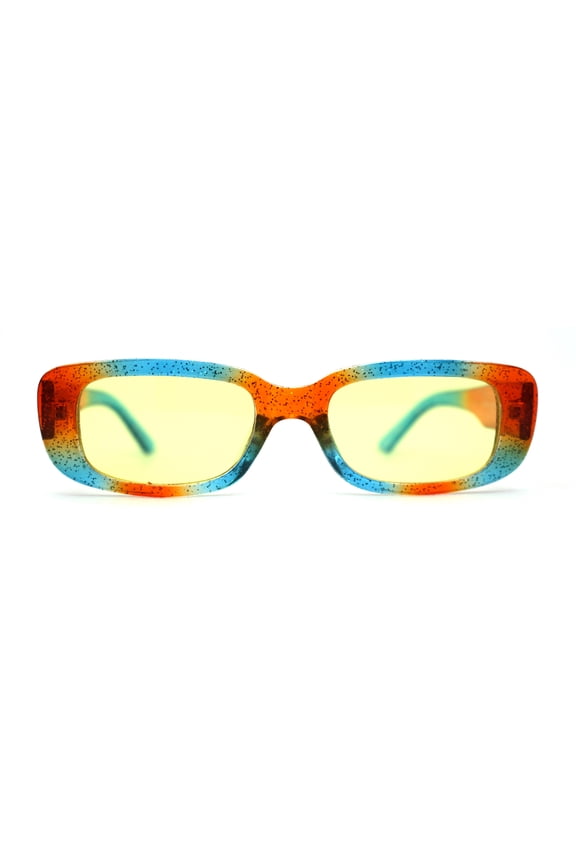 Womens Narrow Rectangular Thick Plastic Dad Shade Sunglasses Orange Blue Yellow