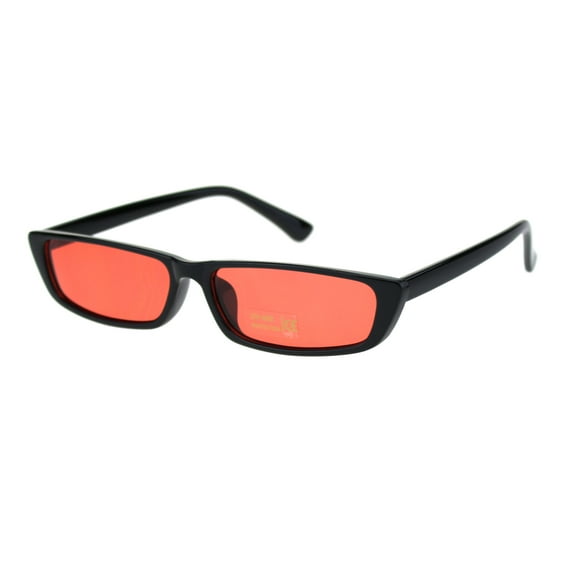 Womens Narrow Squared Rectangular Cat Eye Plastic Pimp Sunglasses Black Red