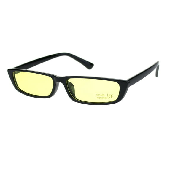 Womens Narrow Squared Rectangular Cat Eye Plastic Pimp Sunglasses Black Yellow