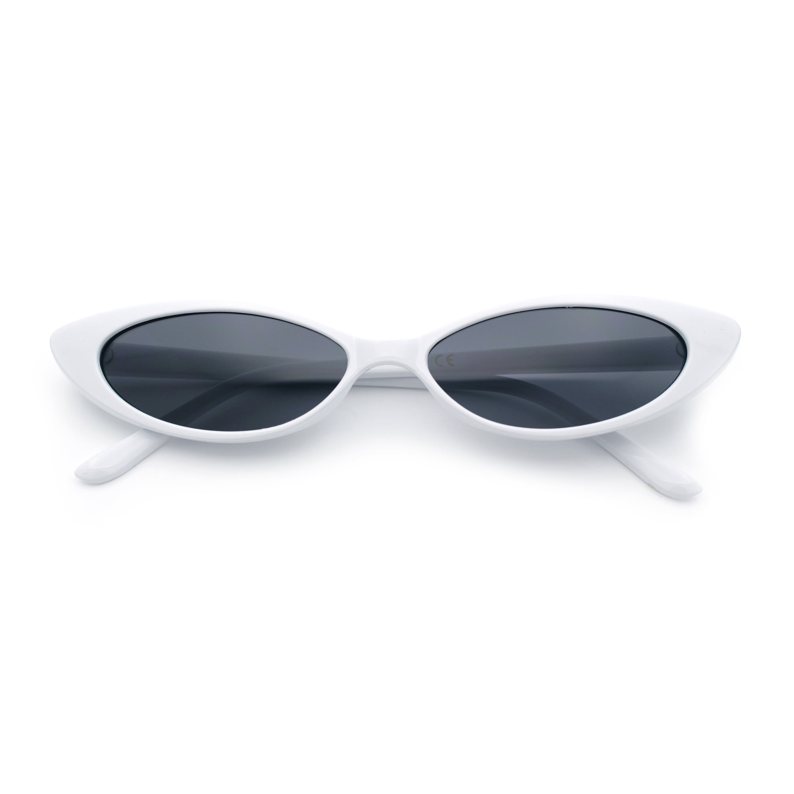 SA106 Women's Narrow Thin Cat Eye Retro Fashion Sunglasses, White, Black