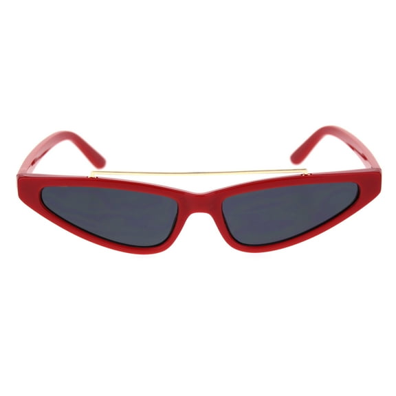 Womens Narrow Triangular Flat Top Metal Bridge Plastic Cateye Sunglasses Red Black