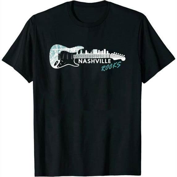 Womens Nashville Rocks Guitar Player Shirt Musician Guitarist Gift T-Shirt Black Small