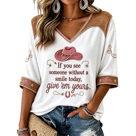 Womens Nashville Western T-shirt Graphic Dolly T-shirts Short Sleeve V Neck Tops for Vintage Country Music Tribute,(XXXL)