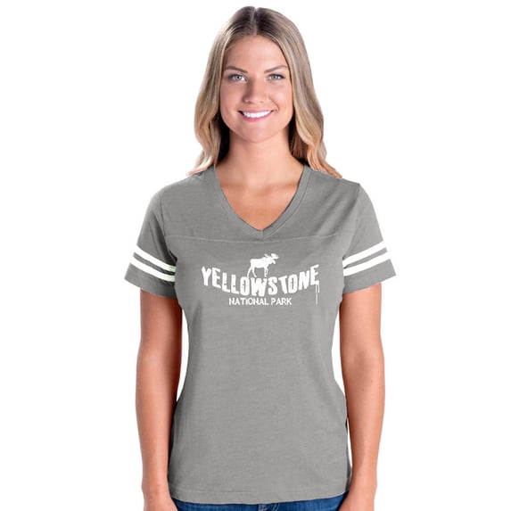 Womens National Park Yellowstone Football V-Neck T-Shirt