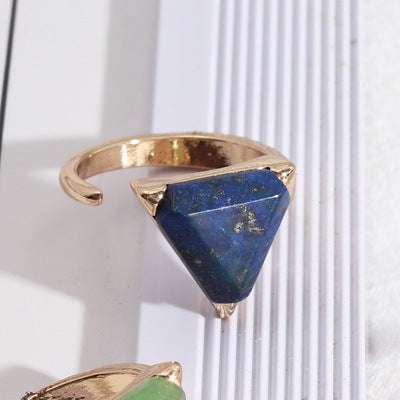 Womens Natural Amethyst Stone Ring Geometric Triangle Alloy Band Fashion Statement Jewelry Gift For Her Durable