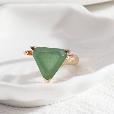 Womens Natural Amethyst Stone Ring Geometric Triangle Alloy Band Fashion Statement Jewelry Gift For Her Durable