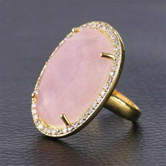 Womens Natural Stone Gold Plated Rhinestone Ring With Cut Gemstone Elegant Fashion Jewelry Accessory for Women