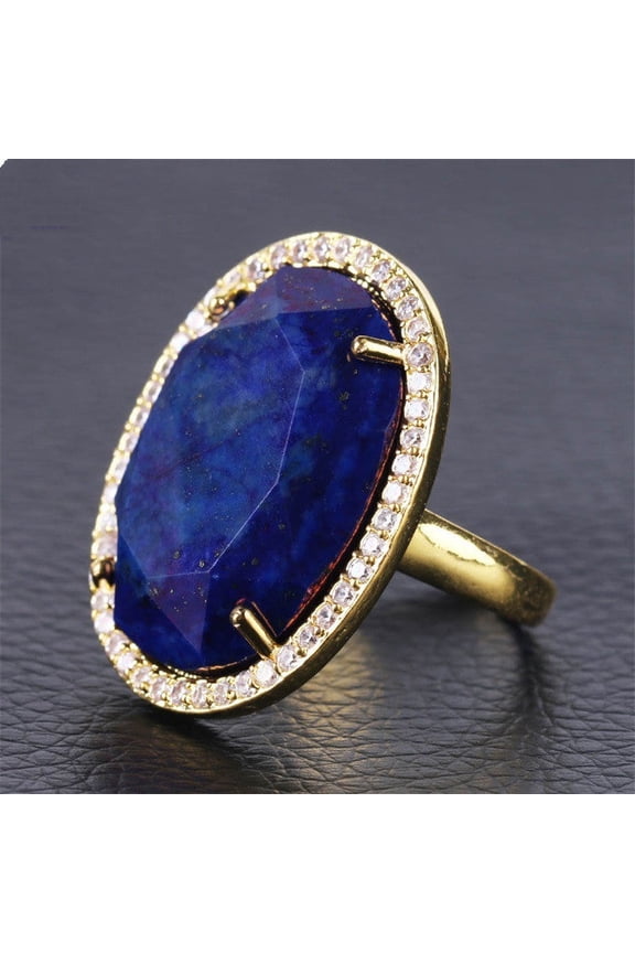 Womens Natural Stone Gold Plated Rhinestone Ring With Cut Gemstone Elegant Fashion Jewelry Accessory for Women
