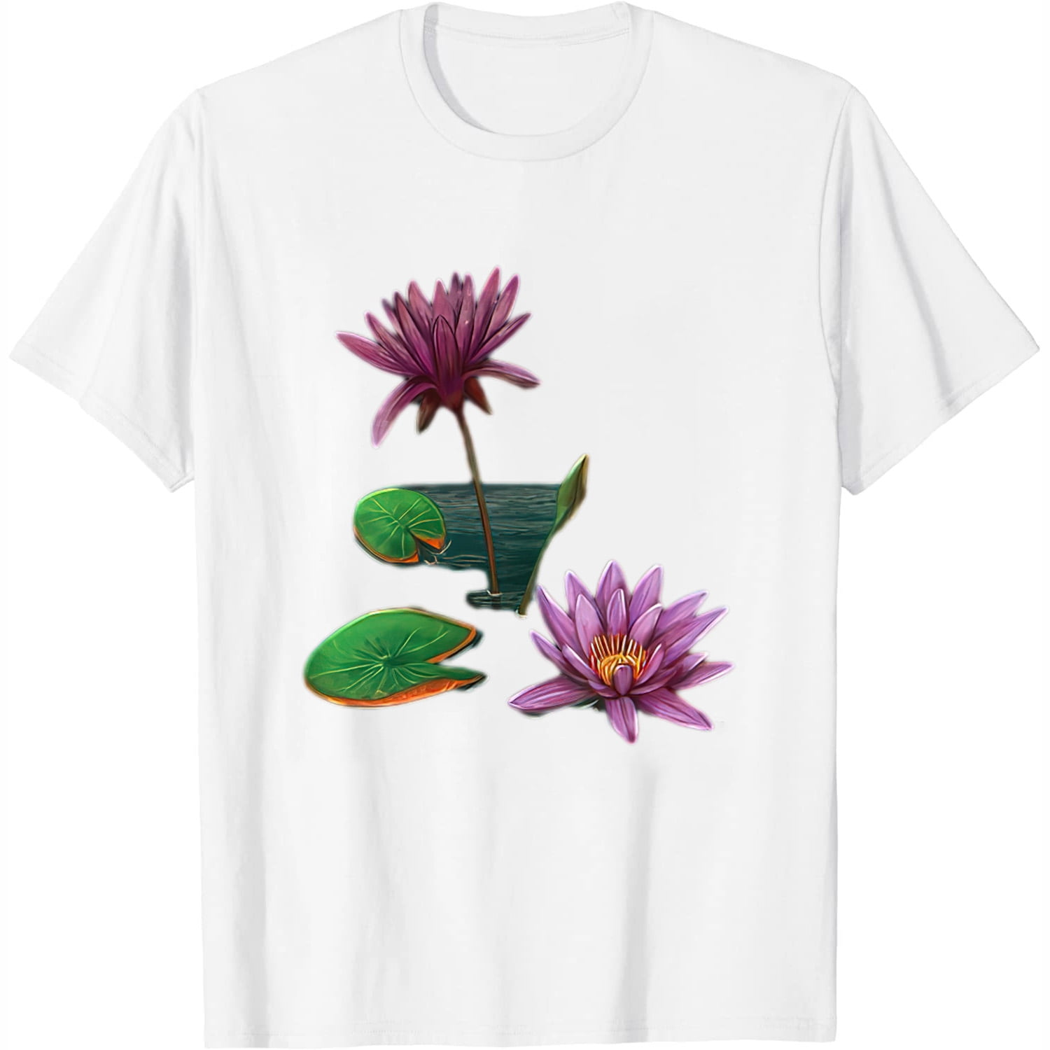 Womens Nature Lover Flower Lotus Pink Water Lily Design T Shirt White ...