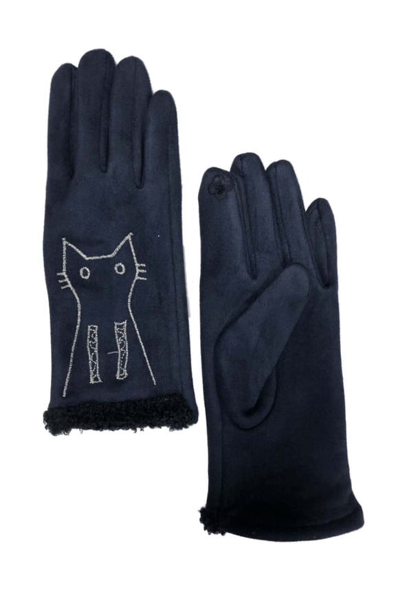 Womens Navy Blue Kitty Cat Stretch Fit Texting & Tech Touchscreen Gloves