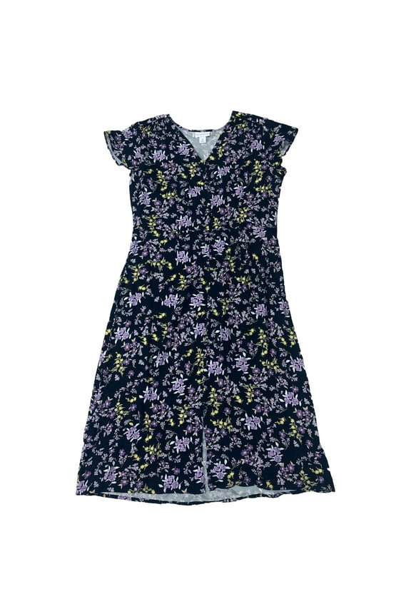 Womens Navy Blue Purple & Yellow Floral Print Dress Size 10