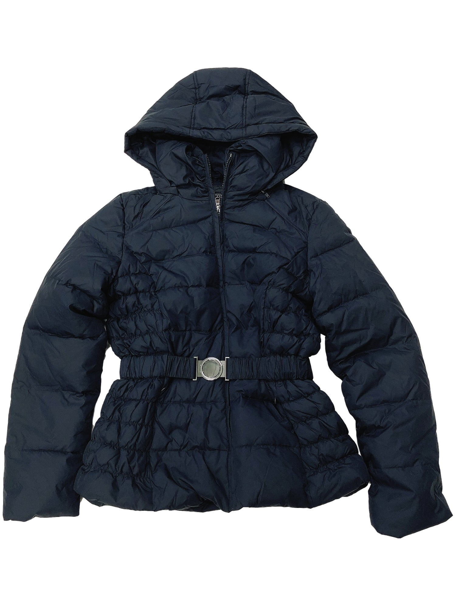 Womens Navy Blue Quilted Zip Hood Down Filled Jacket Puffer Winter Coat Walmart