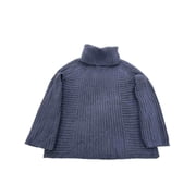 Womens Navy Blue Ribbed Cowl Neck Long Sleeve Knit Winter Sweater Top Shirt L