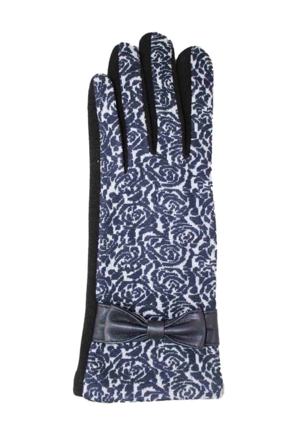 Womens Navy Blue Rose Floral Print Stretch Fit Texting & Tech Touchscreen Gloves