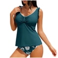 thumbnail image 1 of VONCOS Womens Navy Blue Tankini Swimsuit Two Piece with Tummy Control, V-Neck Ruffled Top & High Waist Floral Bottom, Figure Flattering Swimwear,Size XL, 1 of 9
