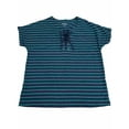 thumbnail image 1 of Womens Navy Blue & Teal Striped Short Sleeve Lace Front Shirt Top T-shirt Small, 1 of 2