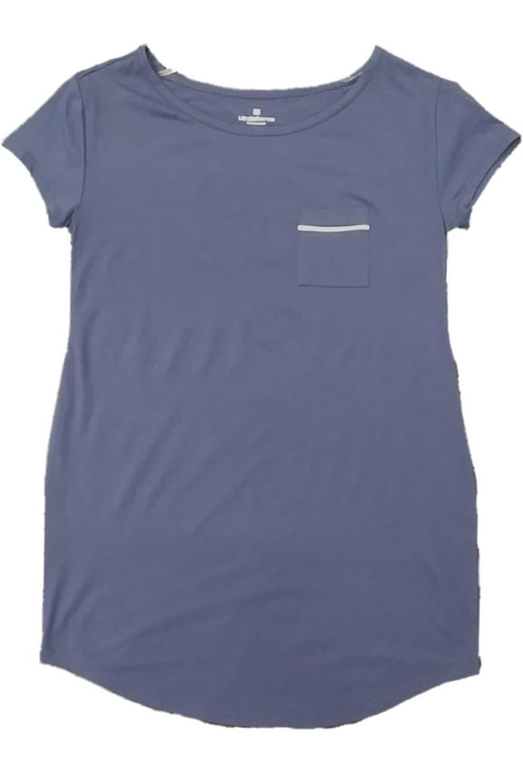 Womens Navy Blue White Striped Pocket Nightgown Sleep Shirt Gown Small