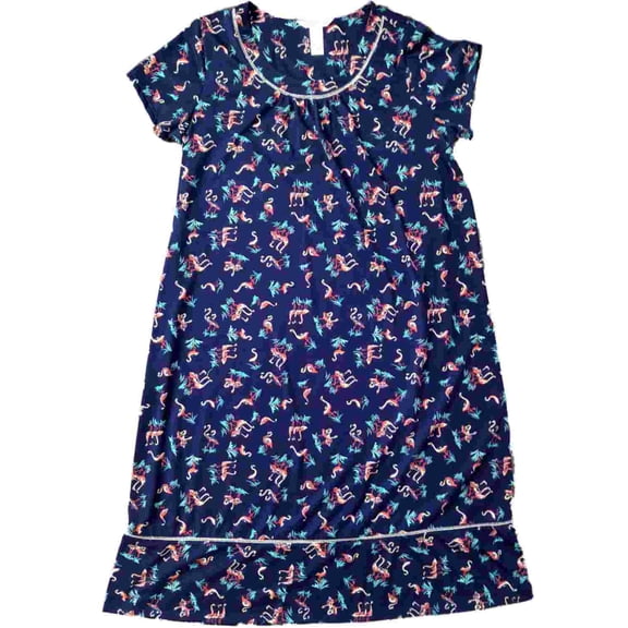 Womens Navy Pink Flamingo Bird Nightie Tropical Night Gown Sleep Shirt Small